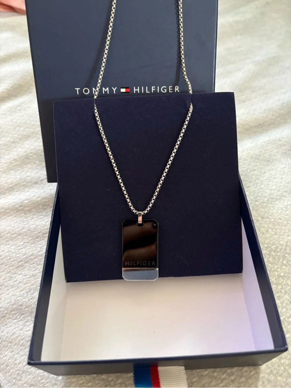 Tommy Hilfiger Double-Layer Stainless Steel Dog Tag Necklace - Black & Silver